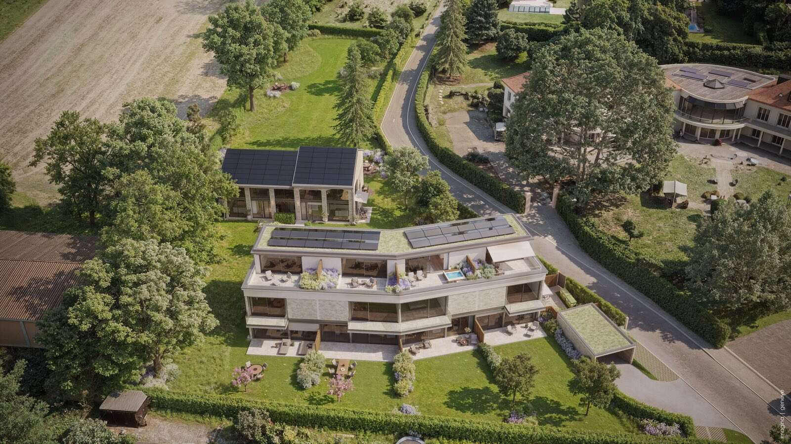 Le Domaine des Courbes à Anières, vue aérienne